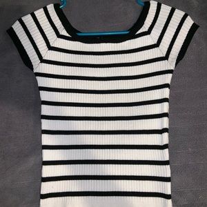 off the shoulder slightly cropped striped shirt